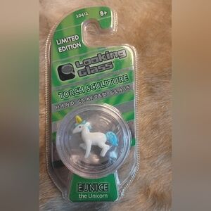 Eunice The Unicorn Looking Glass Torch Blown Glass Sculpture NIB